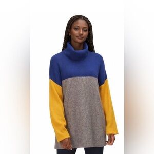 Free People Colorblock Turtleneck Sweater in Blue, Gray & Yellow